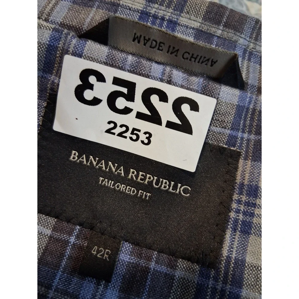 Banana Republic 100% Linen Plaid Mens size 42R Preppy Classic Career Suit Blazer